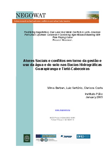 Atores Sociais e conflitos em torno da gestão e uso da água e do solo nas Bacias Hidrográficas Guarapiranga e Tietê-Cabeceiras