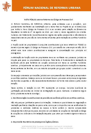 Nota Pública sobre a Reforma do Novo Código de Processo Civil